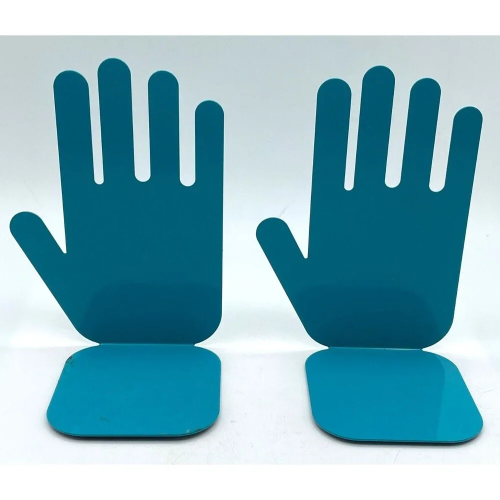 Jonathan Adler Hand Bookends Teal Blue Metal Sculptural Modern Retired Pair